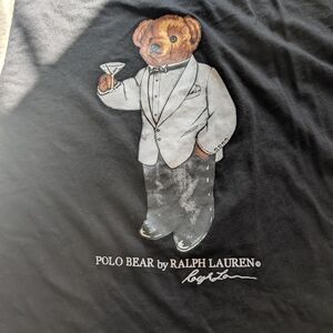 Ralph Lauren Black Tee with Dressed Polo Bear Graphic